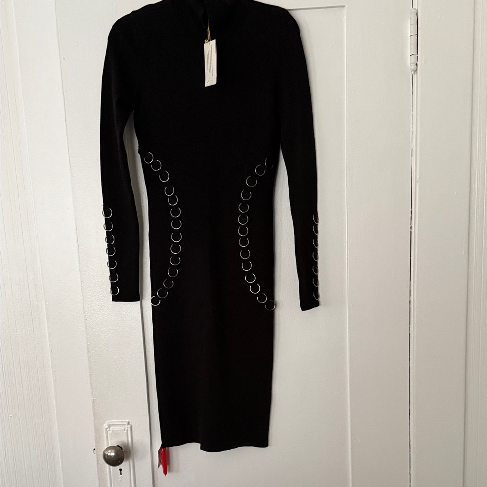 Minnie Rose Black Dress with Silver Ring Accents